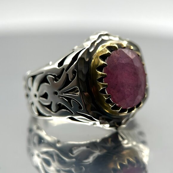 Men's Ruby Ring - Natural Ruby Sterling Silver Ring - July Birthstone Jewelry - - Picture 3 of 3